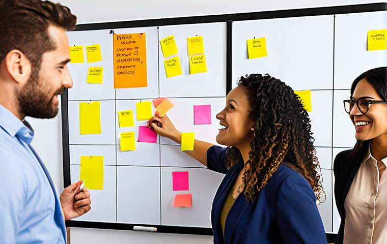 Collaborative Brainstorm**
* **Prompt:** A diverse team of professionals enthusiastically brainstorming ideas in a brightly lit, modern office. Sticky notes cover a large whiteboard. Emphasis on positive energy, open communication, and various cultural backgrounds.
**