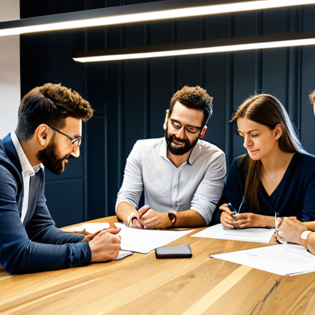 Collaborative Problem Solving in Madrid**

"A diverse group of professionals collaborating around a table in a modern co-working space in Madrid, Spain. They are reviewing documents and brainstorming ideas. The scene emphasizes teamwork and innovation. Fully clothed, appropriate attire, safe for work, perfect anatomy, natural proportions, professional environment, well-lit, family-friendly."

**