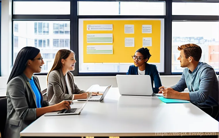 집단지성을 통한 창의적 문제 해결 - **Prompt:** A vibrant and dynamic illustration of "collective intelligence" in action. A diverse gro...