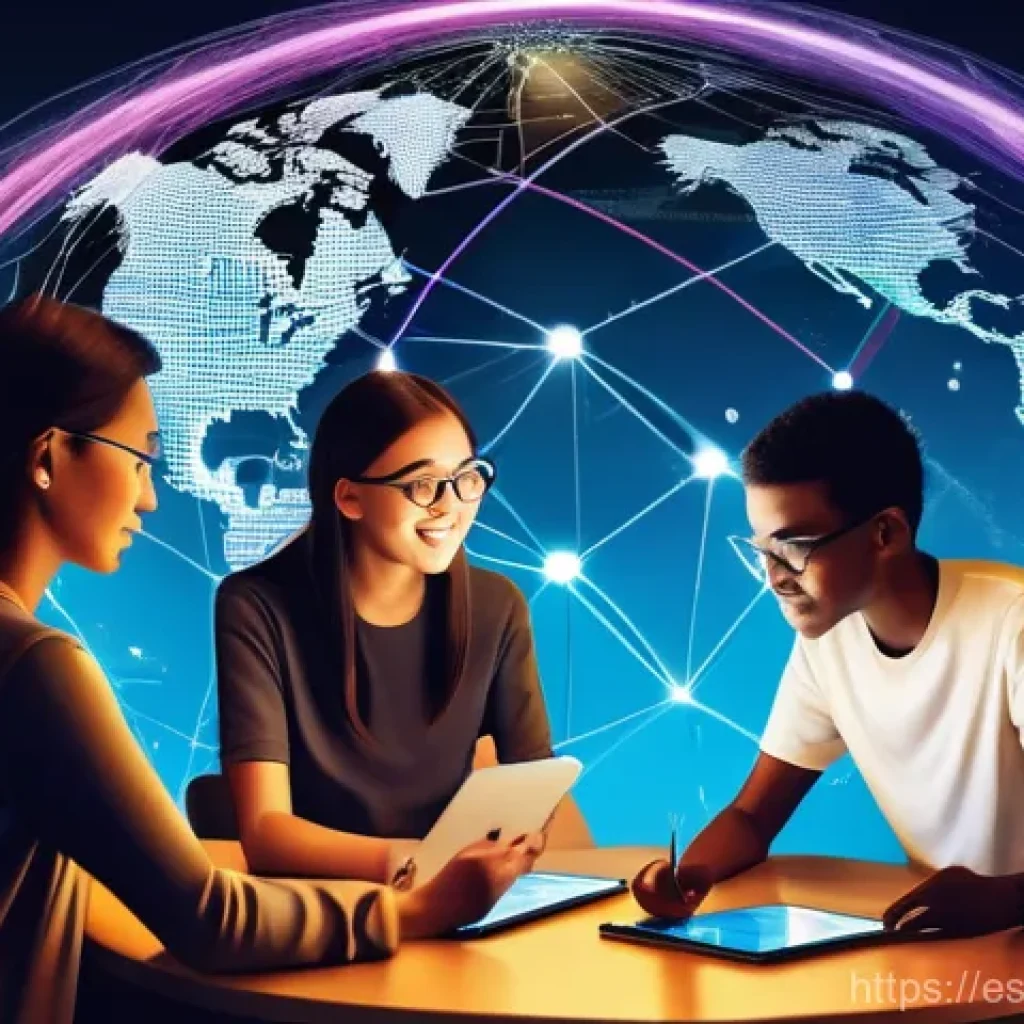 집단지성의 역사적 발전 과정 - **Global Brainstorming Network:**
    A vibrant, highly detailed digital illustration depicting a di...