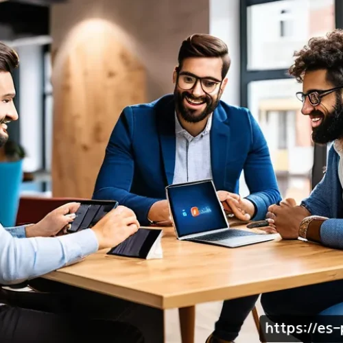 집단지성이란  개념과 사례 - A diverse group of professionals collaborating in a modern coworking space in Madrid, Spain, with la...