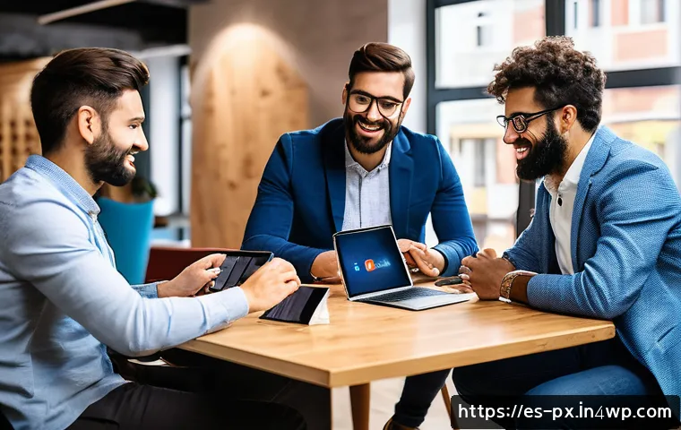 집단지성이란  개념과 사례 - A diverse group of professionals collaborating in a modern coworking space in Madrid, Spain, with la...