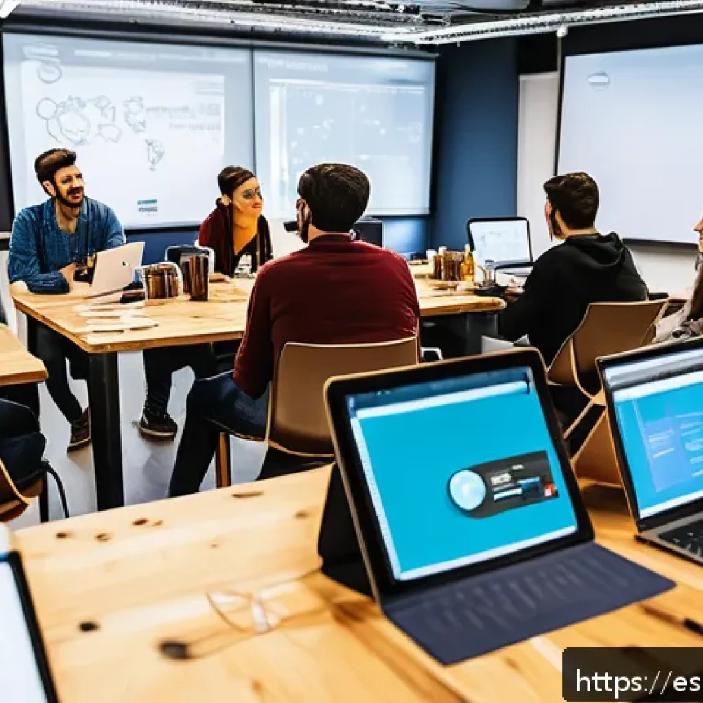 집단지성의 글로벌 사례 분석 - A vibrant scene of a global open innovation hackathon taking place in a modern co-working space in B...