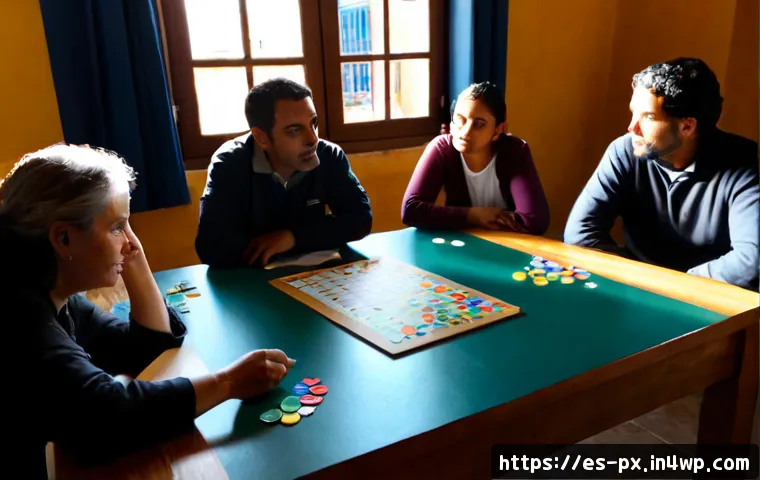 집단지성의 함정과 기회 - Photorealistic community workshop in a sunlit Spanish town cultural center, diverse adults gathered ...